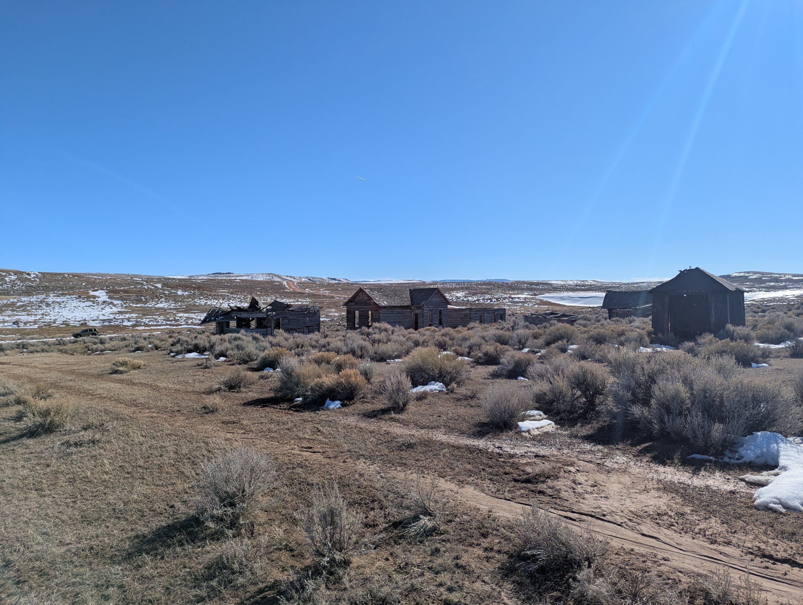 View of Piedmont Wyoming ghost town from the foundations of the old schoolhouse