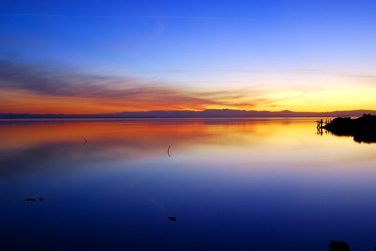 The Salton Sea shoreline at Bombay Beach, California, at sunset.