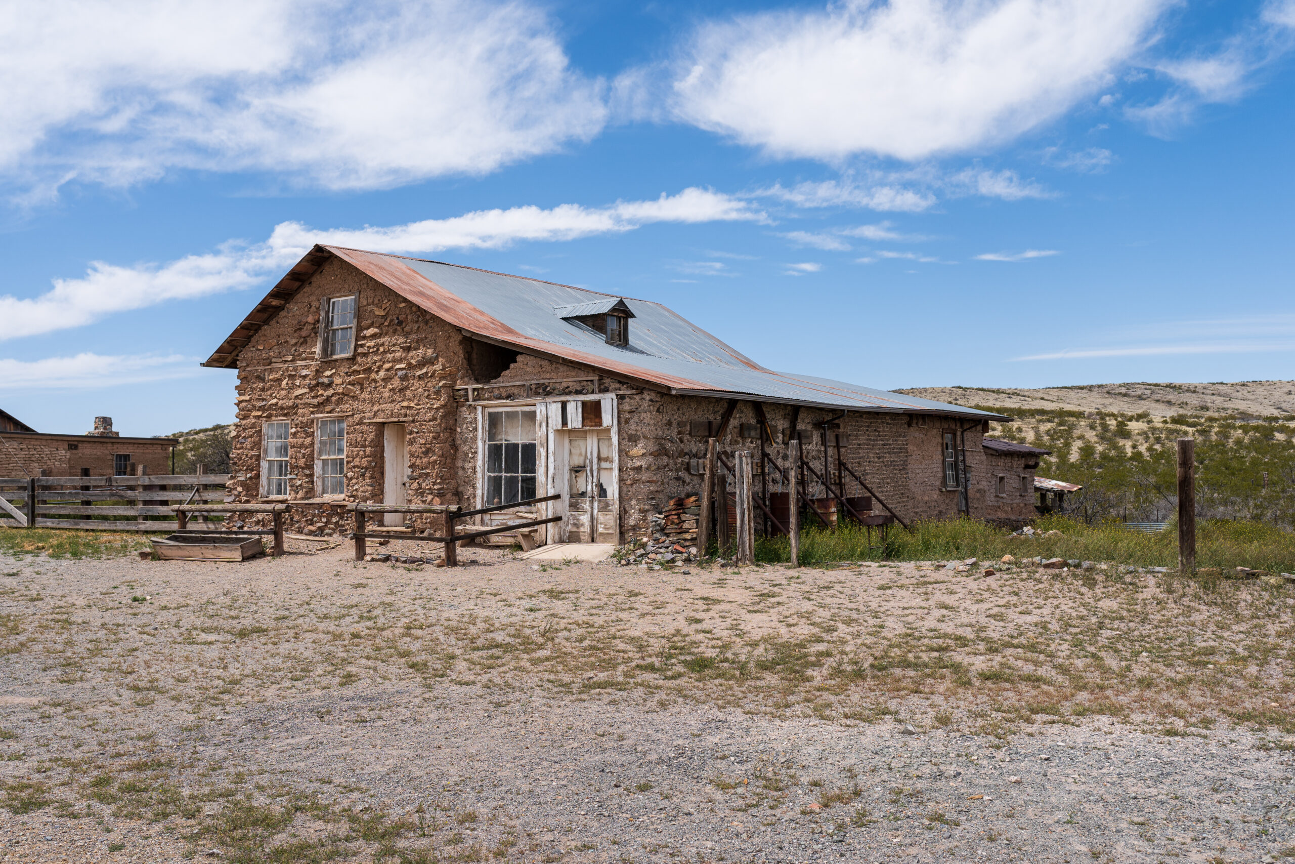 The adobe Stratford Hotel building at Shakespeare ghost town, New Mexico
