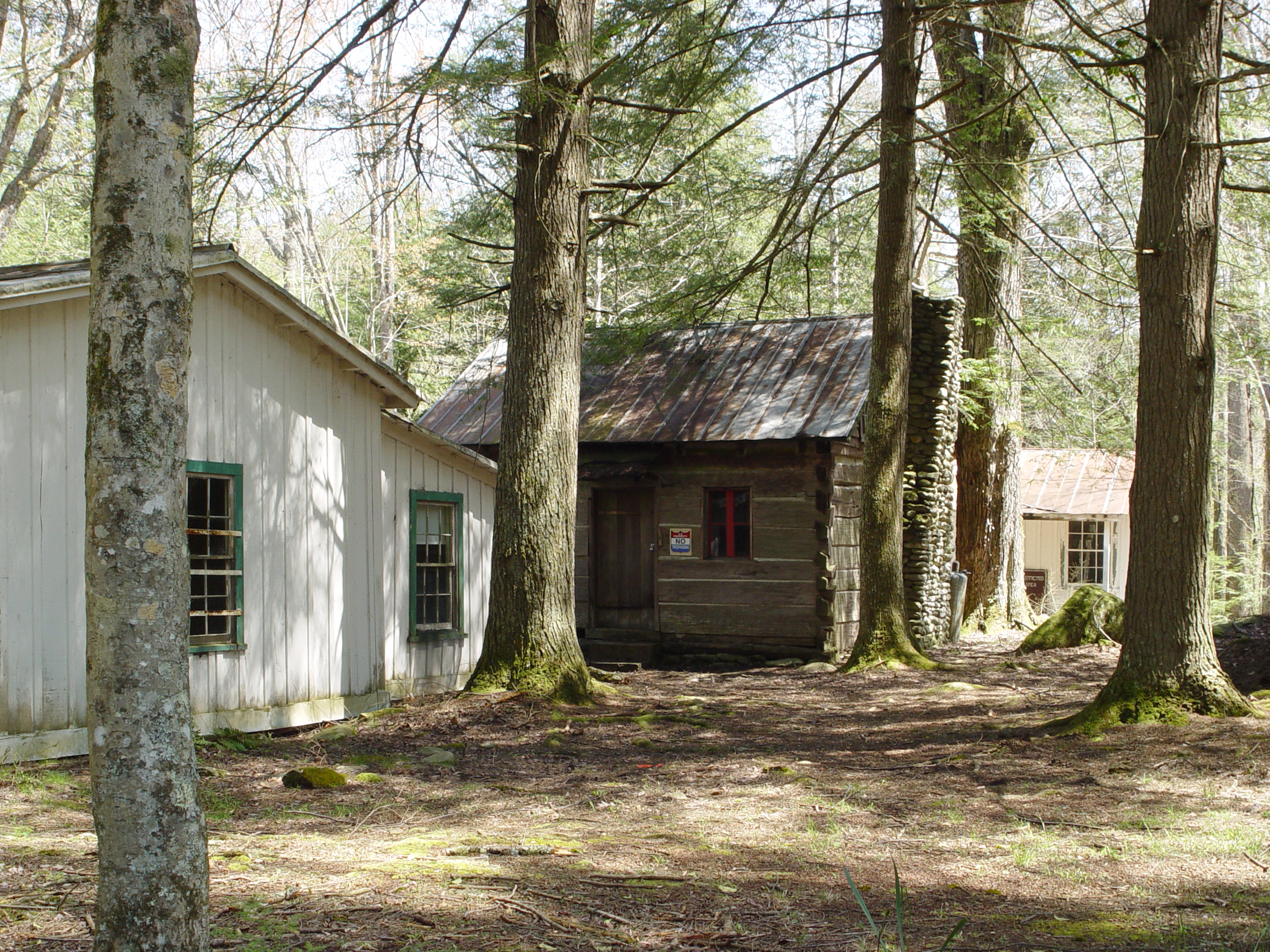 A restored cottage in the Elkmont Historic District with wood siding and a covered porch